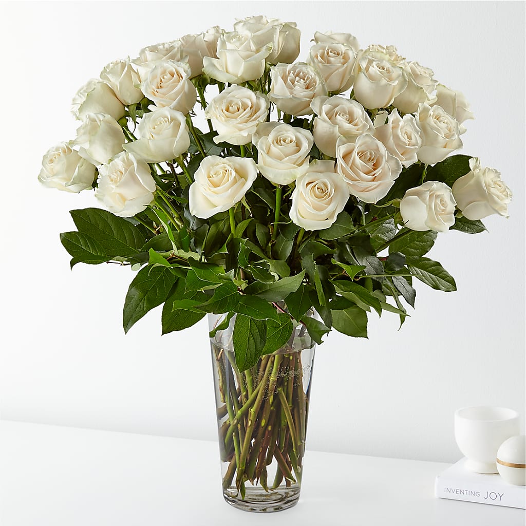 Long Stem White Rose Bouquet – The Rose Shop, Kerrville TX