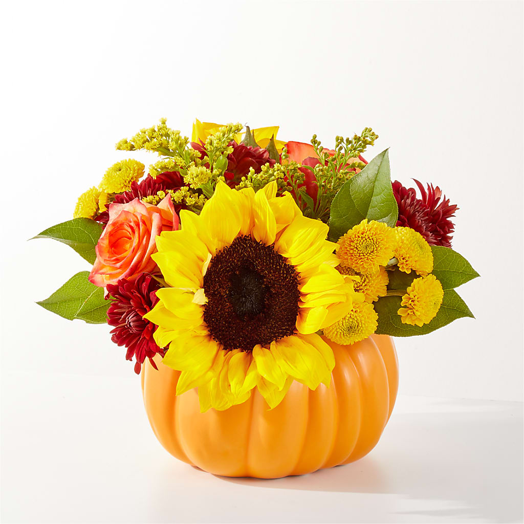 Golden Gourd Pumpkin Bouquet – The Rose Shop, Kerrville TX