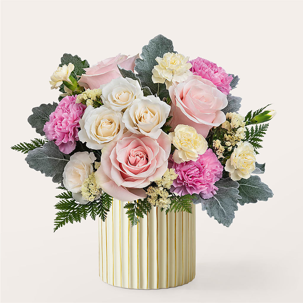 Blissful Moments Bouquet with Ivory Vase – The Rose Shop, Kerrville TX