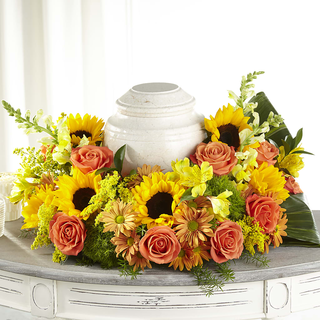 Faithful Sunflower Cremation Adornment – The Rose Shop, Kerrville TX