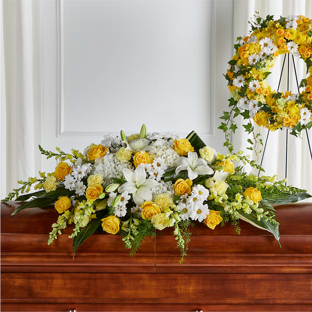 Golden Harmony Casket Spray – The Rose Shop, Kerrville TX