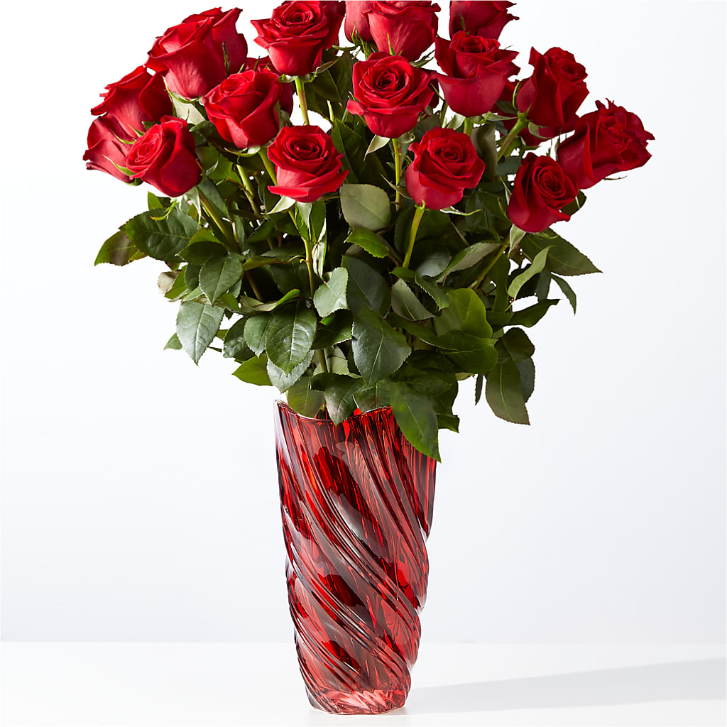 Classic Love Red Rose Bouquet with Luxe Swirl Vase – The Rose Shop, Kerrville TX