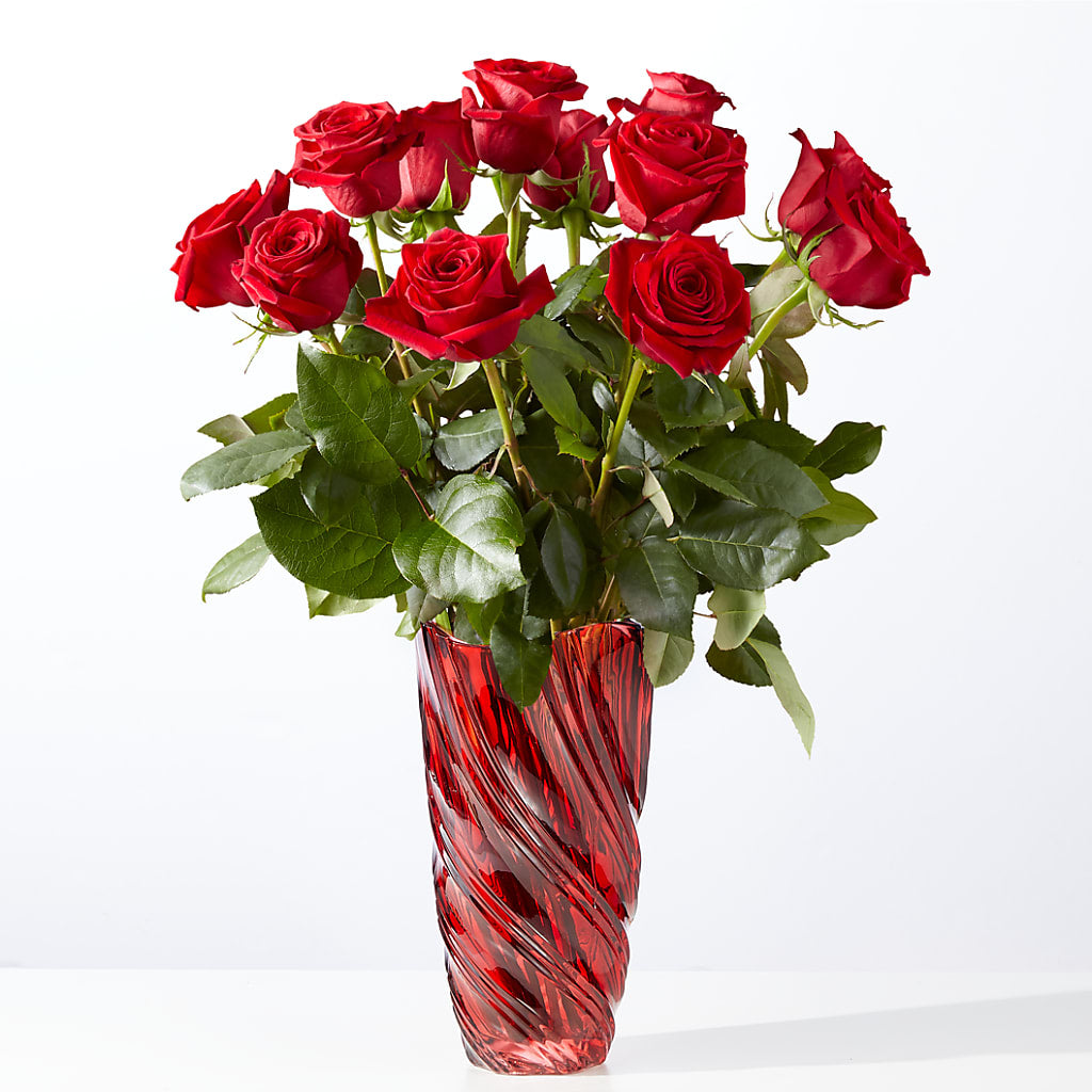 Classic Love Red Rose Bouquet with Luxe Swirl Vase – The Rose Shop, Kerrville TX