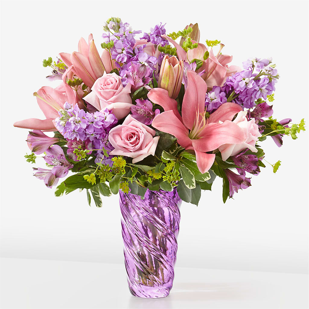 Precious Petals Bouquet with Luxe Swirl Vase – The Rose Shop, Kerrville TX