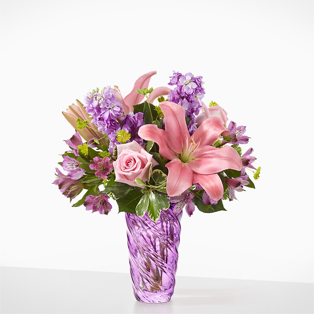 Precious Petals Bouquet with Luxe Swirl Vase – The Rose Shop, Kerrville TX