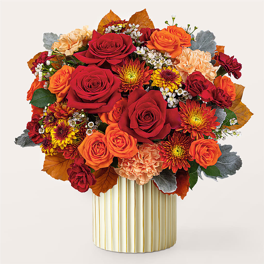 Merlot Bouquet with Ivory Vase – The Rose Shop, Kerrville TX