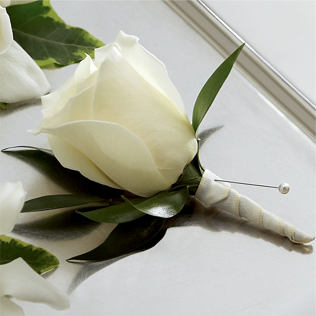 White Rose Boutonniere – The Rose Shop, Kerrville TX