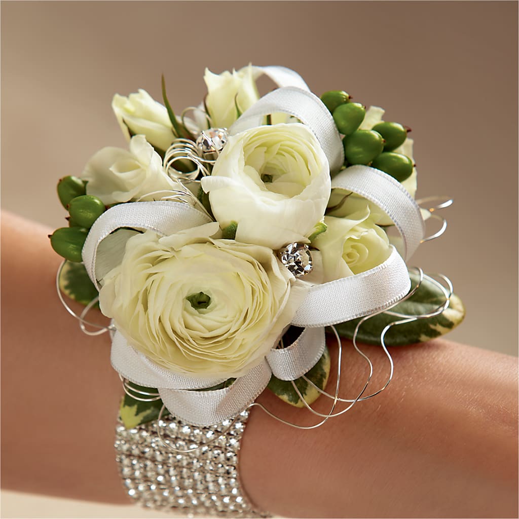 White Wedding Corsage – The Rose Shop, Kerrville TX