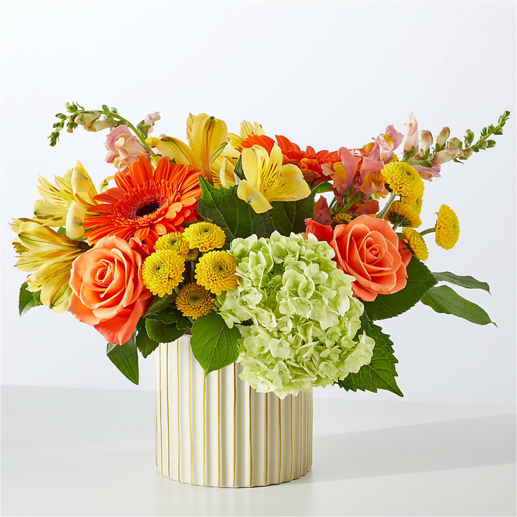 Autumn Sunshine Bouquet with Ivory Vase –  The Rose Shop, Kerrville TX