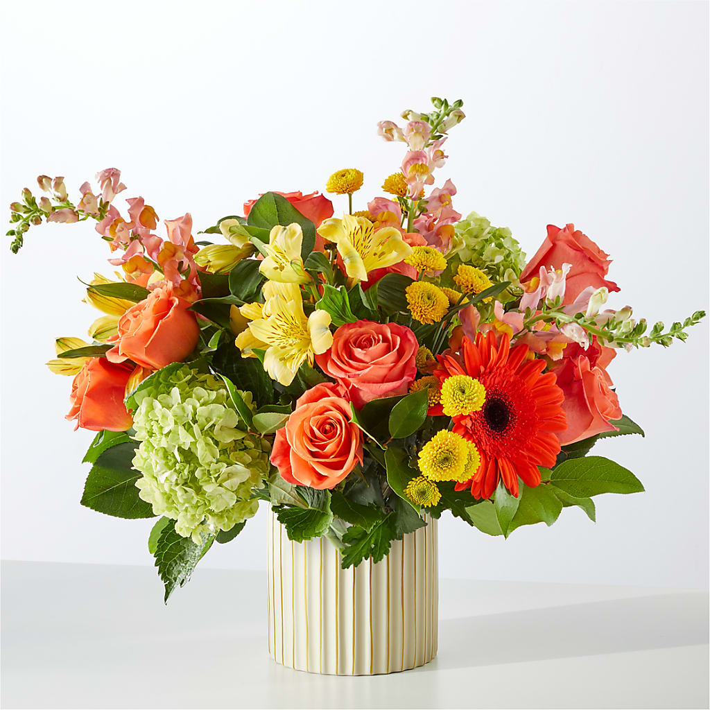 Autumn Sunshine Bouquet with Ivory Vase –  The Rose Shop, Kerrville TX