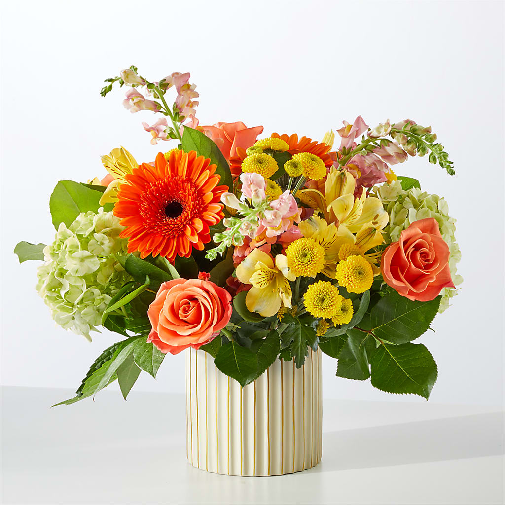 Autumn Sunshine Bouquet with Ivory Vase –  The Rose Shop, Kerrville TX