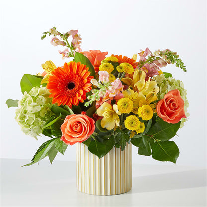 Autumn Sunshine Bouquet with Ivory Vase –  The Rose Shop, Kerrville TX
