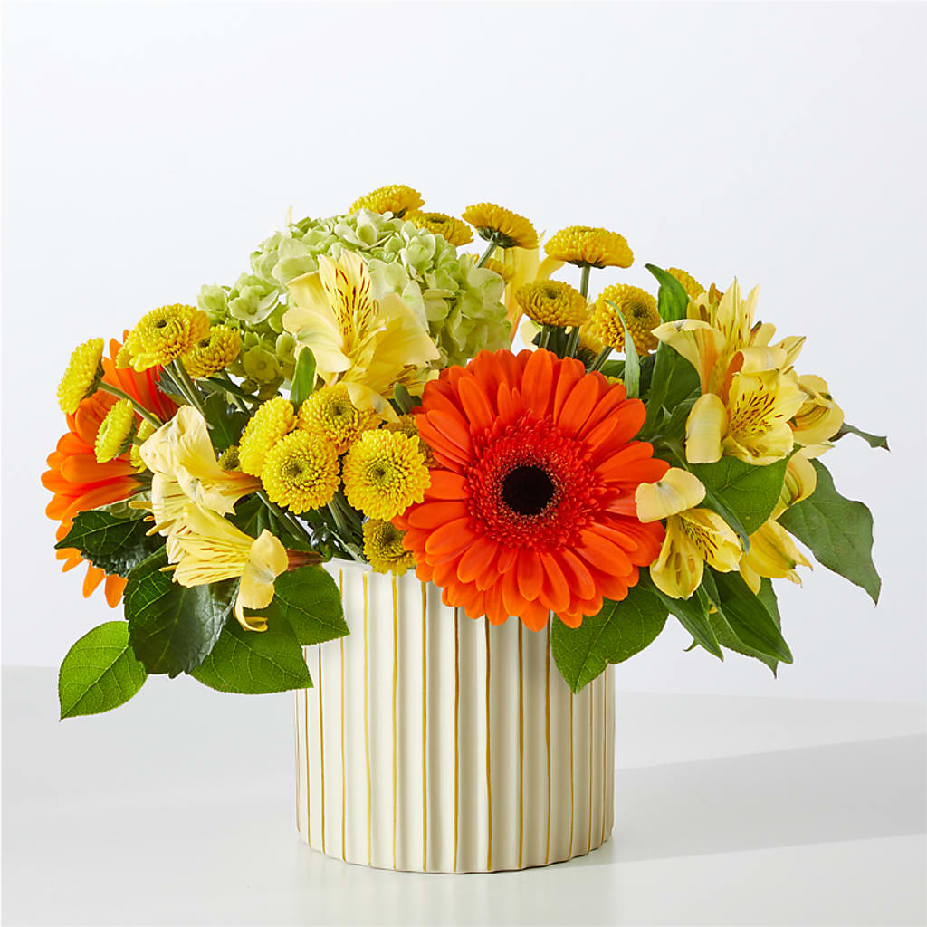 Autumn Sunshine Bouquet with Ivory Vase –  The Rose Shop, Kerrville TX